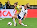 Sweden's Filippa Angeldahl in action with England's Georgia Stanway on July 16, 2024
