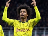 Borussia Dortmund's Karim Adeyemi celebrates scoring their third goal on November 28, 2023