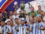 Argentina's Lionel Messi lifts the Copa America trophy on July 14, 2024