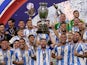 Argentina's Lionel Messi lifts the Copa America trophy on July 14, 2024