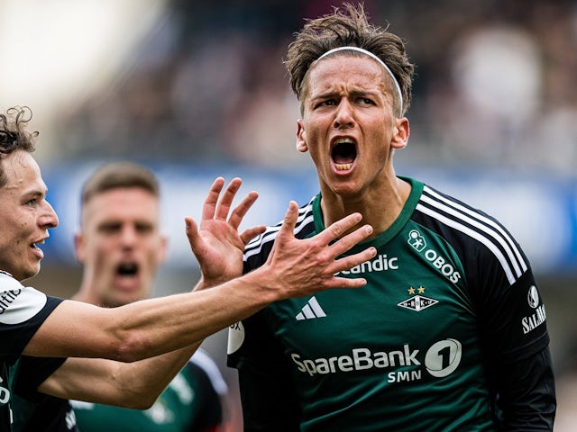 Adrian Pereira of Rosenborg celebrates on April 10, 2023