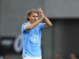 Malmos Sebastian Nanasi scores 2 1 during Fridays football match in the Allsvenskan between Sirius and Malmo FF at Studenternas arena in Uppsala  [on July 20, 2024]