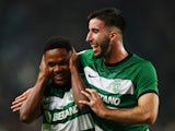 Sporting CP's Geny Catamo celebrates scoring their sixth goal with Goncalo Inacio on July 12, 2024