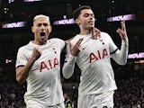 Tottenham Hotspur's Richarlison and Brennan Johnson react in February 2024