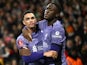 Liverpool's Trent Alexander-Arnold and Ibrahima Konate celebrate their first goal on January 7, 2024