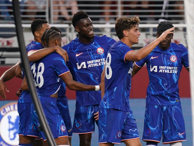 Chelsea celebrate scoring a goal against Wrexham on July 25, 2024.