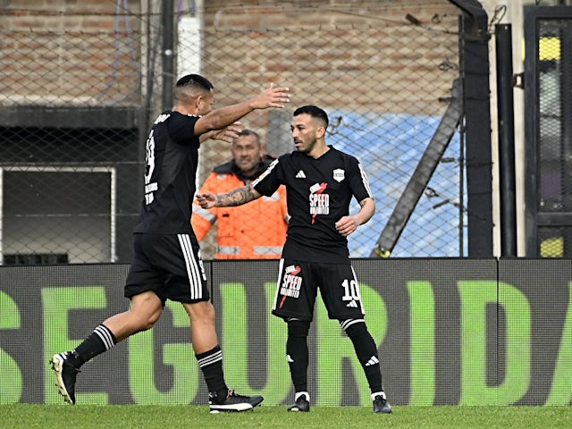 Gonzalo Bravo of Deportivo Riestra celebrates on July 23, 2024