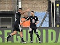 Gonzalo Bravo of Deportivo Riestra celebrates on July 23, 2024