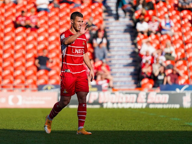  Doncaster Rovers midfielder Tommy Rowe (10) gestures and reacts during the EFL Sky Bet League 1 match between Doncaster Rovers and Morecambe on July 27, 2024