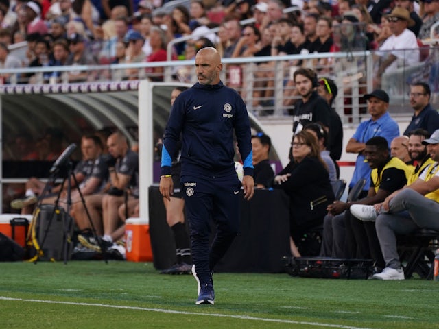 Chelsea head coach Enzo Maresca on touchline against Wrexham on July 25, 2024.