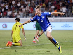 Italy's Francesco Camarda celebrates scoring their third goal