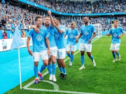 Lasse Berg Johnsen of Malmo FF celebrates during the UEFA Champions League football match between Malmo FF and Klaksvik on July 23, 2024 [on July 28, 2024]