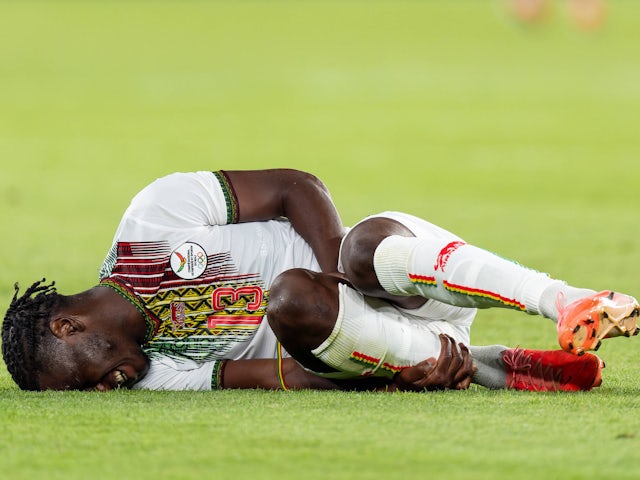 Brahima Diarra of Mali injured during the Men s Football  on July 25, 2024