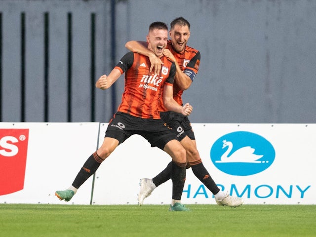 Matus Maly celebrates a goal during UEFA Europa league preliminary round match, MFK Ruzomberok - FC Tobol Kostanaj, 11/07/2024 [on July 23, 2024]