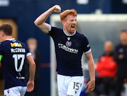 Dundee's Simon Murray celebrates after scoring on July 23, 2024