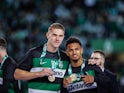 Viktor Gyokeres and Marcus Edwards of (Sporting CP) celebrate during Liga Portugal game between Sporting CP and GD Chaves  on July 27, 2024