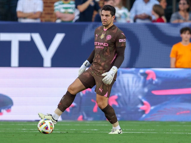 Manchester City goalkeeper Stefan Ortega (18) during the FC Series match between Manchester City and Celtic at Kenan Memorial Stadium in Chapel Hill, North Carolina, July 23, 2024 [on July 25, 2024]