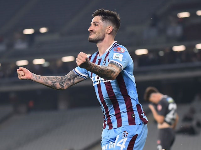 Taxiarchis Fountas of Trabzonspor celebrates after scoring the second goal of his team during the Turkish Cup Semi Final match between Fatih Karagumruk and Trabzonspor at Ataturk Olympic Stadium on May 8, 2024  [on July 23, 2024]