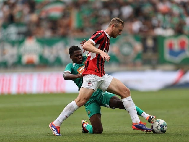 Rapid Vienna Vs AC Milan, Test match, International friendly match, in the picture Tommaso Pobega, AC Milan, Mamadou Sangare, Rapid Vienna, July 20, 2024 [on July 25, 2024]