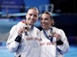 Bronze medallists Yasmin Harper of Britain and Scarlett Mew Jensen of Britain pose with their medals on July 27, 2024