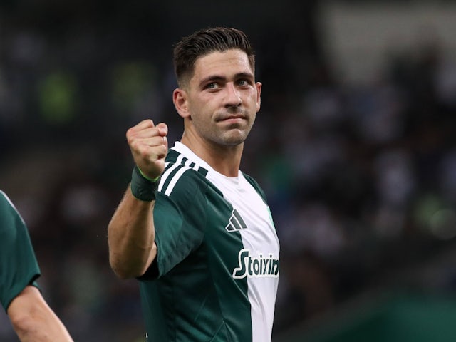 Anastasios Bakasetas of Panathinaikos celebrates during the UEFA Europa League second qualifying round 1st leg match between Panathinaikos and Botev Plovdiv on July 25, 2024