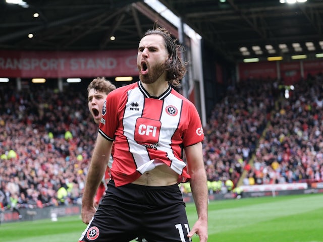 Ben Brereton Diaz of Sheffield Utd celebrates his goal on May 4, 2024