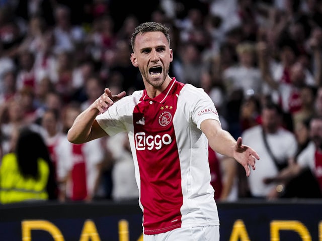 Ajax's Branco van den Boomen celebrates scoring on July 25, 2024