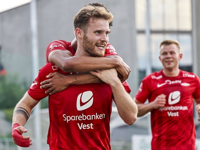 Ole Didrik Blomberg of Brann celebrates on June 1, 2024