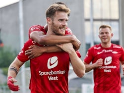 Ole Didrik Blomberg of Brann celebrates on June 1, 2024