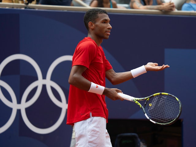 Felix Auger-Aliassime reacts at the Paris Olympics on August 2, 2024