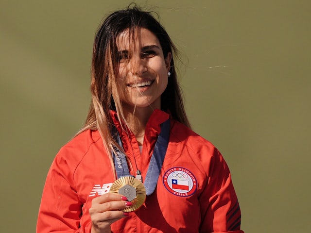 Gold medallist Francisca Crovetto Chadid of Chile poses with her medal on August 4, 2024