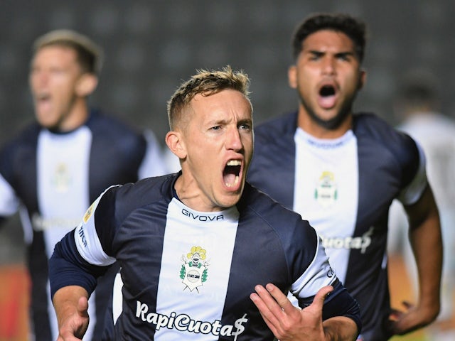 Pablo De Blasis of Gimnasia celebrates on May 22, 2024