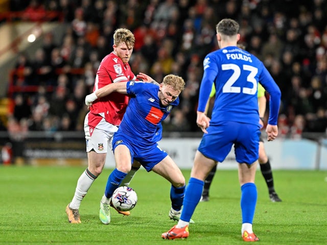 Dean Cornelius of Harrogate Town in action on March 12. 2024