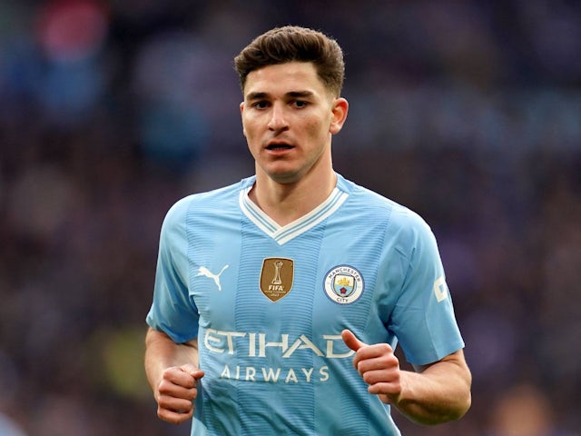 Manchester City's Julian Alvarez during the FA Cup semi-final on April 20, 2024