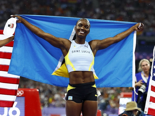 Gold medallist Julien Alfred of Saint Lucia celebrates after winning the final on August 3, 2024