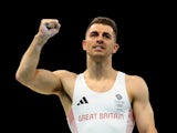 Max Whitlock of Britain celebrates after his performance on the Pommel Horse on July 29, 2024
