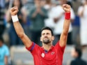 Novak Djokovic celebrates at the Paris Olympics in August 2024