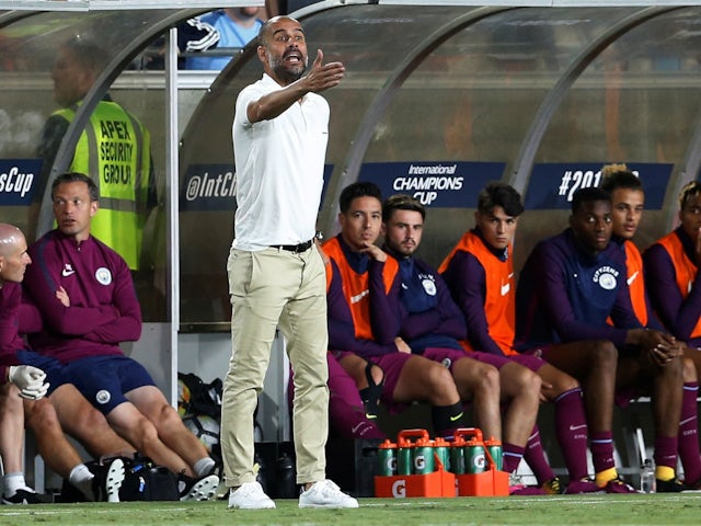 Manchester City manager Pep Guardiola gestures on July 26, 2017