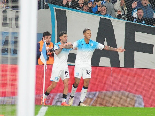 Agustin Almendra of Racing Club celebrates on July 28, 2024