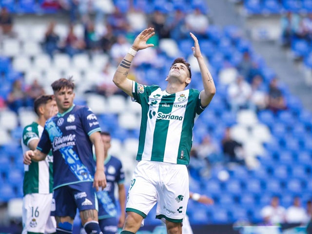 Santos Laguna striker Santiago Munoz reacts to a missed opportunity on July 6, 2024