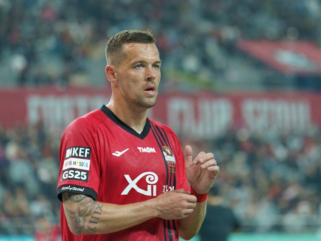 FC Seoul's Stanislav Iljutcenko celebrates in April 2024