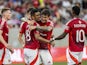 Manchester United's Casemiro celebrates scoring against Real Betis on July 31, 2024