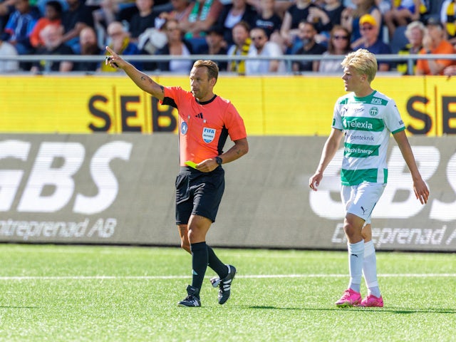 Referee Kristoffer Karlsson during the football match in Allsvenskan between Häcken and Västeras on July on July 30, 2024