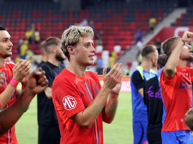 William Baeten of FCSB celebrates after his side's victory after match against FC Maccabi Tel Aviv in the Uefa second leg champions league second qualifying round on July 31, 2024 [on August 4, 2024]