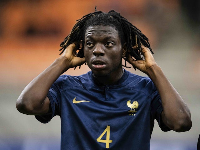 Nantes defender Bastien Meupiyou in action with France Under-17s in November 2023.