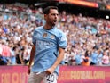 Bernardo Silva celebrates scoring for Manchester City on August 10, 2024