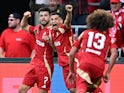 Bulat Marko of Standard Liege celebrates scoring agianst Club Brugge on August 4, 2024