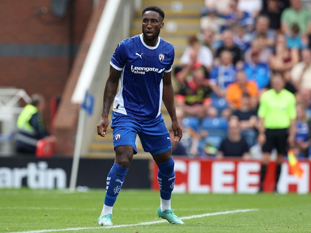 Chey Dunkley of Chesterfield during the Chesterfield FC v Sheffield United FC pre-season friendly match at the SMH Group Stadium, Chesterfield, England, United Kingdom on 20 July 2024 [on August 7, 2024]