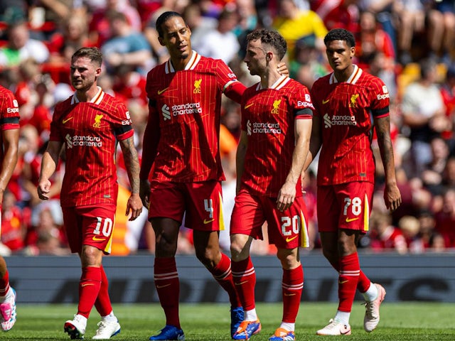 Liverpool's Diogo Jota celebrates scoring on August 11, 2024