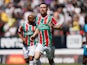 Kikas celebrates after scoring goal during Liga Portugal game between CF Estrela Amadora and Gil Vicente on August 8, 2024